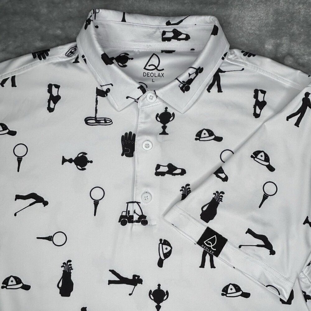 Deolax Polo Shirt Mens Large All Over Print Golf Performance Stretch Golfer